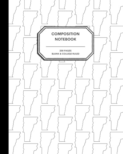 8x10 Composition Notebook - 200 Alternating Blank and College Ruled Pages - Vermont State Outline Notebook Journal with Clean White Background for Kids, Preteens, Teens and Adults