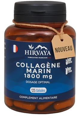 Collagène Marin 1800 mg hydrolysé – 125 Gélules | Anti-Âge Peau, Hydratation & Élasticité | Complément Beauté Jeunesse | Fabriqué en France, Sans Gluten ni Lactose - Hirvaya