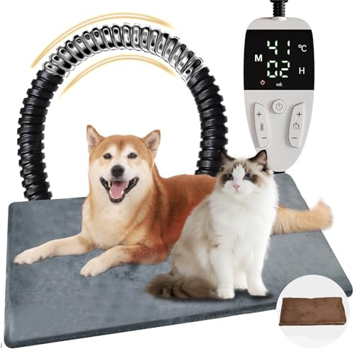 YFFU Pet Heating Pad 70x45cm,Anti-Bite Waterproof Heated Dog Blanket with Adjustable Timer and Temp Controller Heated Cat Mat for Puppies Warmth Whelping In Winter,Two Covers
