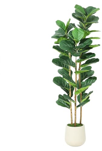 Garvee Kunstpflanze Fiddle Feigenbaum, Künstlicher Feigenbaum, Künstliche Pflanzen mit Weiß Topf Für Zuhause, Büro, Der Balkon, Drinnen und Draußen Dekoration (150cm)