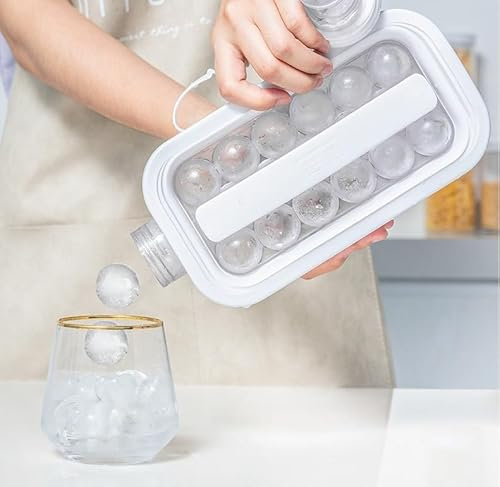 Bottiglia per ghiaccio 2 in 1, stampo circolare per ghiaccioli, raffreddamento con contenitore per ghiaccio, a prova di perdite, senza BPA, adatta per bevande, caffè, birra, whisky e acqua gassata