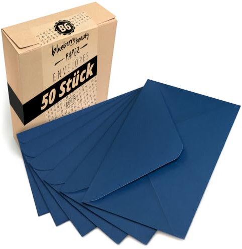 Japun - Briefumschläge (50 Stück) - DIN B6, 175 x 125 mm, blau | Kuvert aus 120 g/m² Papier, Umschlag mit Nassklebung ohne Fenster, für Einladungen zum Beschriften und Bedrucken
