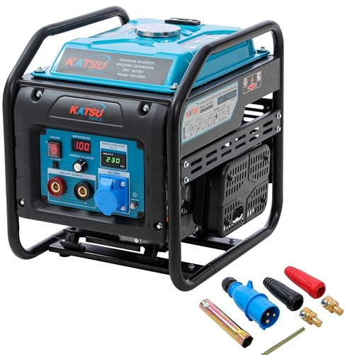 KATSU Tools 1600W Petrol Welder Generator, 130A AC 230V Welder Welding Machine, Adjustable Power, for Camping, Jobsite and Outdoor Use 165381