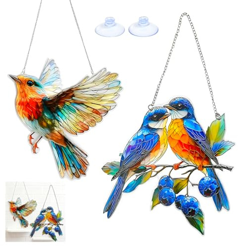 Rieoany Decorazioni da Appendere Alle Finestre, 2 Acchiappasole, Decorazioni Balcone Esterno, Parasole In Vetro Colorato (Grande, Piccolo)