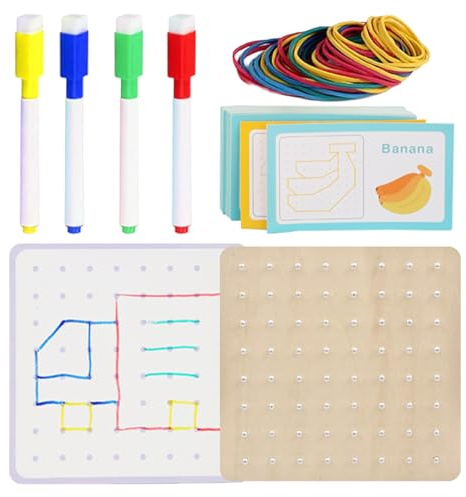 Rubber Band Board - Puzzle Board For Kids,Wooden Geoboards With Rubber Bands, Educational Toy Gift For Boys And Girls