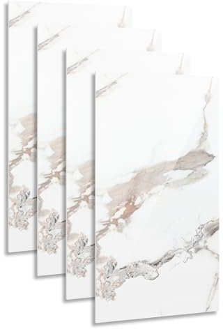 Hebitod Lot de 4 panneaux muraux aspect marbre, revêtement mural en PVC 120 x 60 cm, montage DIY, panneaux décoratifs 3D imperméables pour cuisine, salle de bain, blanc blanc YB002