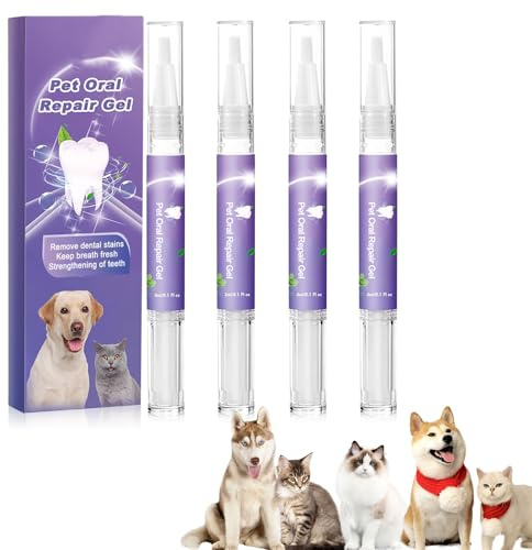 4PCS Pet Oral Repair Gel Pen, Dog Tooth Cleaner, Dog Teeth Cleaning, Cat Teething Gel Dental Toothbrush Repair Pens, Cats Oral Hygiene Breath Freshener Toothpaste with Whitening & Tartar Removal