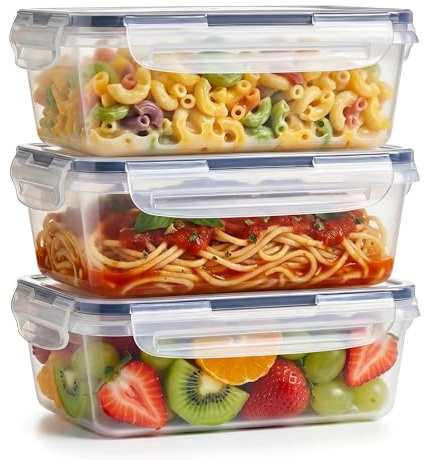 Barpre 3-Pack Food Storage Containers with Lids 1000ml - Airtight Leakproof Meal Prep Containers Reusable - Microwave, Freezer & Dishwasher Safe Plastic Lunch Box for Kitchen BPA Free