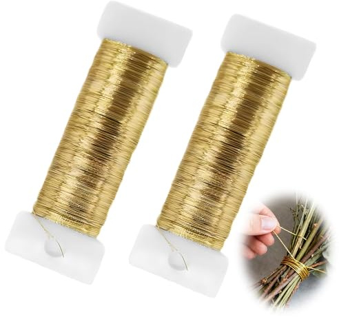2 Rollos Alambre Manualidades Fino 0,35 mm x 50 m, Alambre Dorado para Manualidades, Fácil de Doblar, Ideal para DIY, Artesanía, Joyería Jardín y Decoraciones