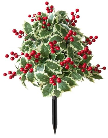 FACAIIO Piquet de baies rouges artificielles de Noël, 56 cm, décoration festive pour jardin, terrasse, balcon, plante artificielle en pot avec piquet, aucun entretien nécessaire