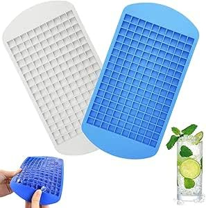 Mini Ice Cube Trays, Small Ice Cube Tray, 2 Piece Set with Blue and White Colours, Compact Ice Cube Trays Silicone for Standard Freezers, Measuring 23.6 by 11.9 cm Each