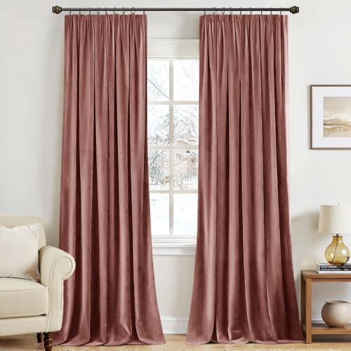 MIULEE Samtvorhang Kräuselband Blickdicht 2er Set Altrosa 140x260cm | Samtvorhang schwer blickdicht, thermische Isolierung, Kräuselband, edler Look für Wohn- und Schlafzimmer