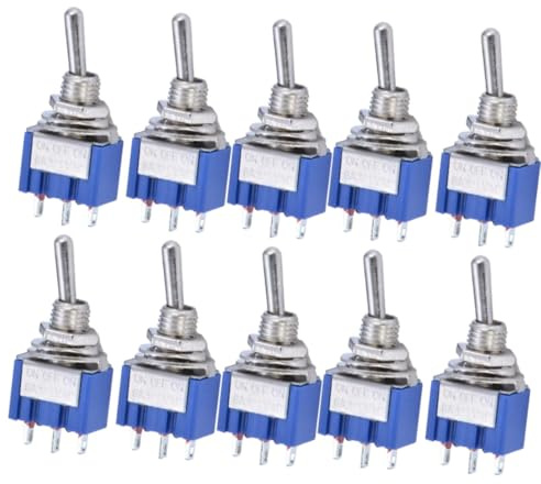 Auratrove 10 pezzi per mini interruttori a levetta, MTS-103 SPDT On-Off-On 6A 125VAC 3-Pin, bilanciere in metallo rosso per progetti elettronici fai da te