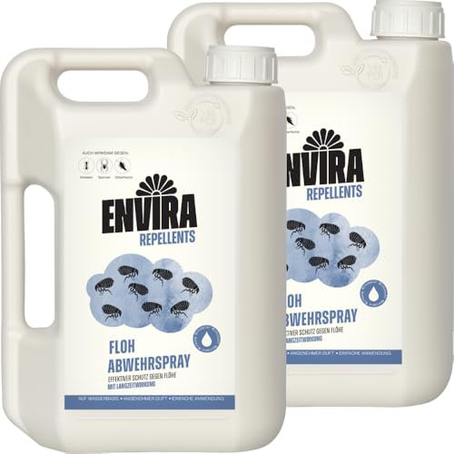 Envira Floh Abwehrspray 2 x 2 Liter - Spray mit Langzeitwirkung gegen Flöhe, Katzenfloh, Hundefloh - Mittel gegen Flöhe für Wohnung & Möbel - Effektives Flohmittel & Flohschutz