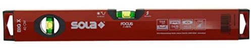Sola Big X - Nivel de Aluminio Extra Resistente de 40 cm con 3 Burbujas de Precisión Focus, Rojo