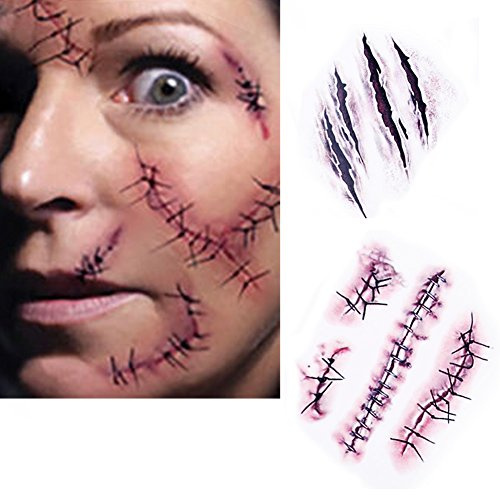 EROSPA - Tattoo-Bogen temporär - Narben Kratzer Wunde - Karneval Fasching Halloween - 1/3 oder 5 Bogen - je 10,5 x 6 cm (1)