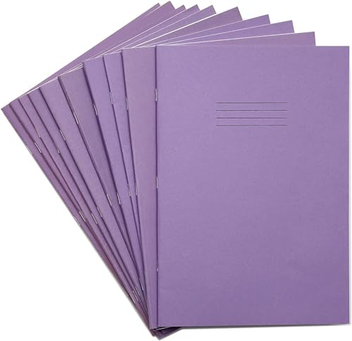 Rhino A4 Exercise Books, 80-Page / 7mm Squared Paper Notebook, 10-Pack, Office & School Stationery Supplies, Purple