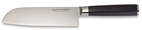 ECHTWERK Damastmesser, Santokumesser, traditionelles japanisches Messer, Kochmesser, Küchenmesser, scharfe Klinge für präzise Schnitte von Fleisch, Fisch & Gemüse, Klingenlänge ca. 18cm, Holzgriff