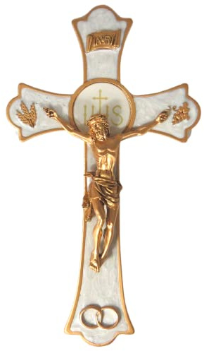 Holy Mass Wall Crucifix Wedding Rings Religious Cross for Marriage 8 Inches