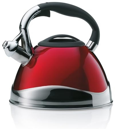 kela hervidor inducción 3L, hervidor flauta acero inoxidable, para todo tipo de placas, con apertura segura de la tapa del caño por botón, VARUS, hervidor de té rojo brillante