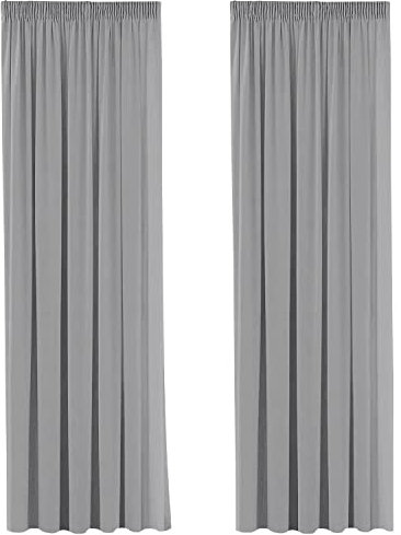 H.Versailtex 2 Pieces Blackout Pencil Pleat Curtain Panels Light Blocking Grey Curtains for Bedroom Thermal Insulated Window Treatment for Living Room, with Two Tiebacks - 66 Width x 90 Drop