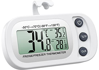 Oria Termómetro de Frigorífico, Digital Termómetro Refrigerador Impermeable Resistente al Agua con Gancho Soporte, Preciso LCD Congelador Nevera Monitor Temperatura para Hogar, Café