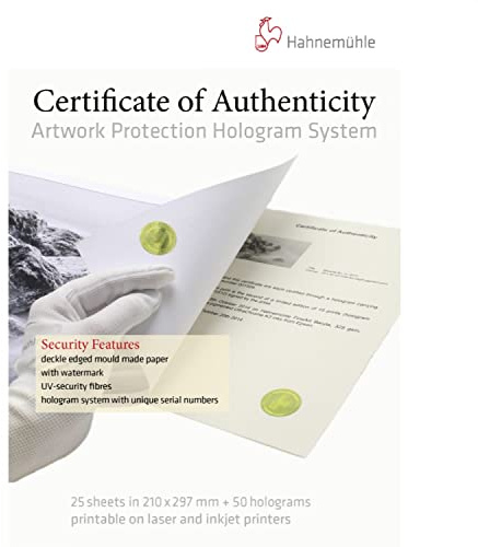 Hahnemühle 10640397 Digital FineArt Cerificate of Authenticity mit 50 Hologramme in einer Schachtel, A4, 25 Blatt, 210 x 297 mm