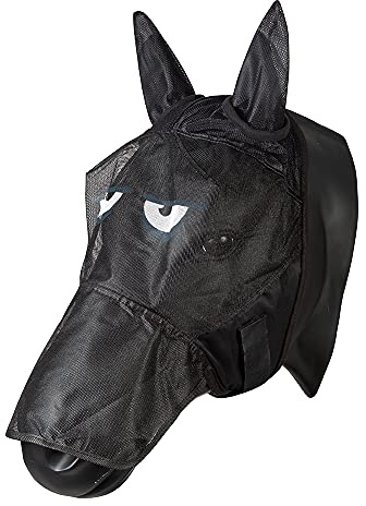 PFIFF 101013 flygmask ansiktsmask med motiv för hästar, flygskydd, Full/Warmblut/L, svart-grå