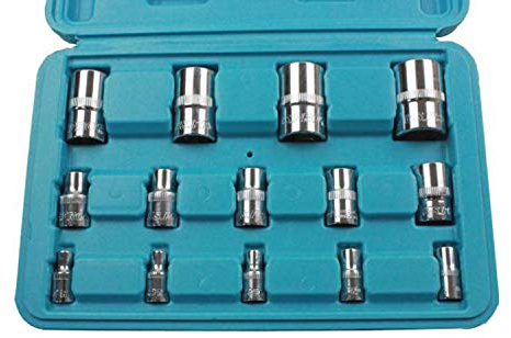 BERGEN 14 piezas Hembra de cromo y vanadio Estrella Torx juego de llaves de vaso 1/4 3/8 1/2 BER1136