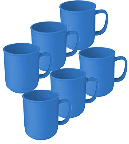 6 tazas con asa de 300 ml de plástico en diferentes colores taza de café taza de té taza taza con asa, plástico, azul, 9,5 x 8 cm