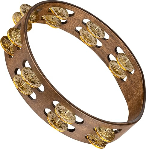 Meinl Percussion Traditional Wood Tambourine - 2-reihiges Tamburin - Durchmesser 10 Zoll - Siam Eiche / Messing, Walnut Brown / Natur (TA2V-WB) | Tamburin mit 2 Reihen Jingles, Durchmesser 10 Zoll, Holz und Messing