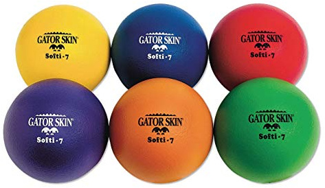S&S Worldwide Gator Skin Softi-7 Balls. Assorted Color 7 PU Coated Balls with Soft Foam Core, Kid Safe, No-Sting Balls for PE Games, After School Programs, Dodgeball, and Birthdays. Set of 6.