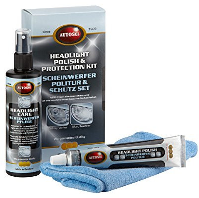 Autosol Scheinwerfer Politur & Schutz Set, Tube 75 ml, Flasche 200 ml, Stoff 275ml
