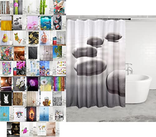 Sanilo Duschvorhang, viele schöne Duschvorhänge zur Auswahl, hochwertige Qualität, inkl. 12 Ringe, wasserdicht, Anti-Schimmel-Effekt (Black Stones, 180 x 200 cm)