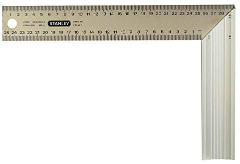 STANLEY 1-45-687 - Escuadra de carpintero, 200 x 400 mm, Ángulos de 45° y 90°, Fotograbado en ambas caras para una mejor legibilidad, Hoja robusta, Acero inoxidable, Ligera