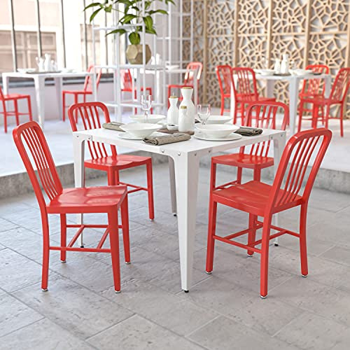 Flash Furniture Gael Indoor/Outdoor Modern Metal Dining Chairs, Commercial-Grade Galvanized Steel Restaurant Chairs, Set of 2, Red