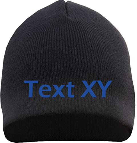 HB_Druck Beanie mit Wunschtext - Blockschrift - Bestickt - Mütze Strickmütze Stickfarbe: blau