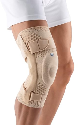 BAUERFEIND - GenuTrain S - Supporto per ginocchio incernierato - Stabilità avanzata dell'articolazione del ginocchio - Ginocchio destro - Taglia 6 - Colore Beige
