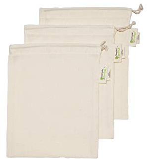 Simple Ecology Reusable Grocery Produce Shopping and Storage Bags, Organic Cotton Muslin, Small 3 pack