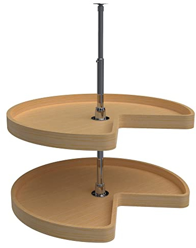 Rev-A-Shelf Dual Shelves Kidney-Shape 28 Lazy Susan Organizer for Lower Corner & Base Kitchen Cabinets, Turntable Home Storage, Wooden, 4WLS472-28-52
