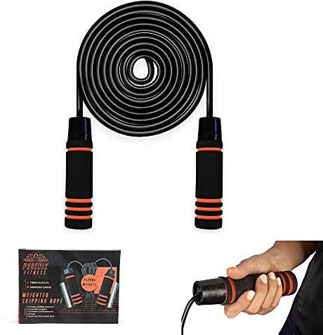 Phoenix Fitness RY916 Gewichtetes Springseil - 2 x 200 g Gewichte Springseil - Seil für Fettverbrennung, Fettabbau & Konditionierung, M, Grau