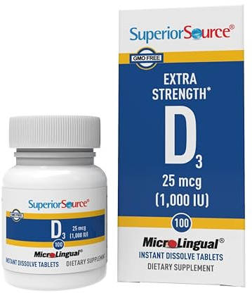 Superior Source Vitamin D3 1000 IU - Offers Immune System, Brain & Nervous System Support - Aids Calcium Absorption for Teeth & Bone Health - Bariatric Friendly - 100 Sublingual Dissolving Tablets