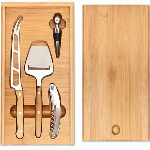 Compras Geschenkartikel Vino y queso Set queso mesesr Rebanador de queso cuchillo Camarero Botella cierre bambú regalo del paquete