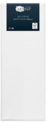 Artina Set de 5 Lienzos blancos Akademie con certificación FSC® - 30x80 cm 100% algodón Lienzo y Bastidor Blancos - 280g/m² - no se deforma - prepintado con pintura blanca.