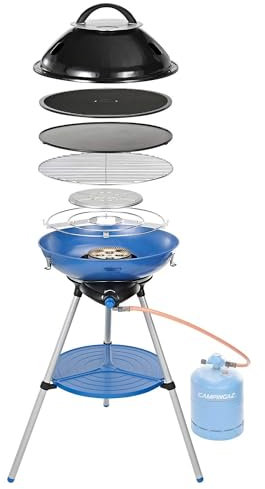 Campingaz 694002 Party Grill, Kleiner Grill für Camping, Festivals, Camping-Grill mit flexiblen Kochmöglichkeiten, Gaskocher mit Antihaftbeschichteter Grillplatte und Topfträger, 45 x 15 x 15 cm