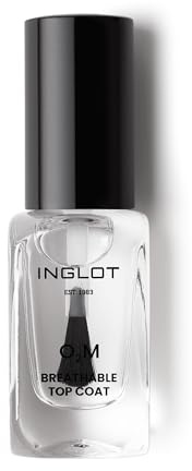 Inglot O2M Top coat respirant, brillant, perméable air et eau, prolonge la durée de vie du vernis, facile à appliquer, non testé sur les animaux, 11 ml