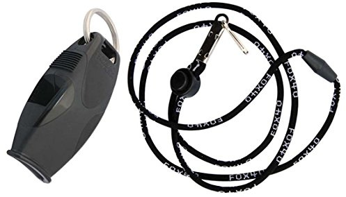 Fox 40 Sharx Whistle mit Lanyard, Schwarz | Fox 40 Sharx Sicherheitspfeife mit Umhängeband, robustes Polycarbonat, 120 dB Notfall- und Außensignal