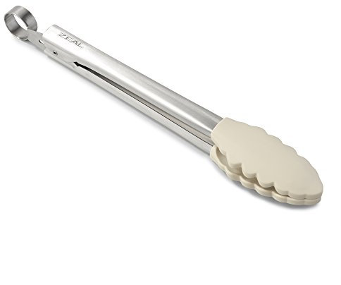 Zeal Silicone Non-Stick Kitchen Cooking Tongs with Stainless Steel Handle – Perfect for Cooking, Grilling, BBQ, Serving, and More 26cm - Heat-Resistant, BPA-Free, and Easy-to-Clean, Cream