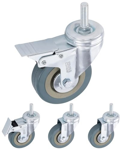 H&S Ruote per Mobili - Set di 4 - Rotelle per Mobili con Perno Ø 75 mm - Ruote per Carrello Carichi Pesanti con 2 Freni - Piroettanti per Spostare Mobili fino a 200 kg - Blu