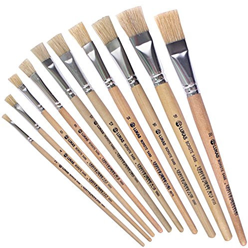 LUKAS Flach-Pinsel/Borstenpinsel 10er Set - Für Acryl, Öl, Gouache etc. Größe: 2, 4, 6, 8, 10, 12, 14, 16, 18, 20 Echthaar